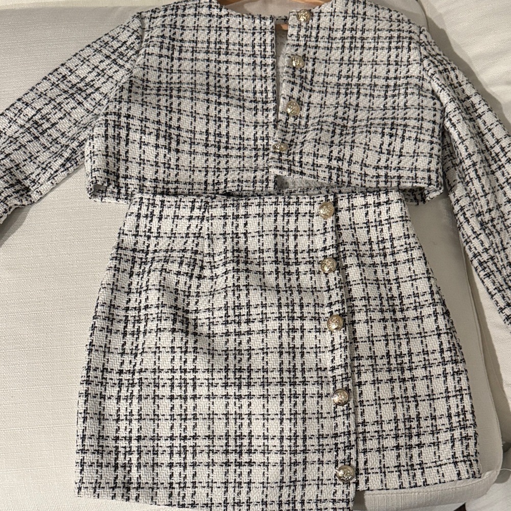 SHEIN Black and White Tweed Set